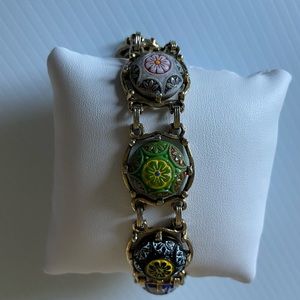 Celebrity Moroccan matrix, gold tone Art glass panel bracelet
